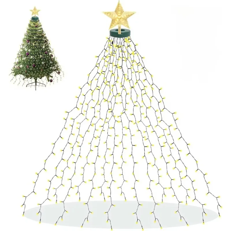 280 LED Christmas Tree Lights Star Topper Eight Modes Indoor Party Light Wedding Celebration Holiday Hanging Warm Lighting