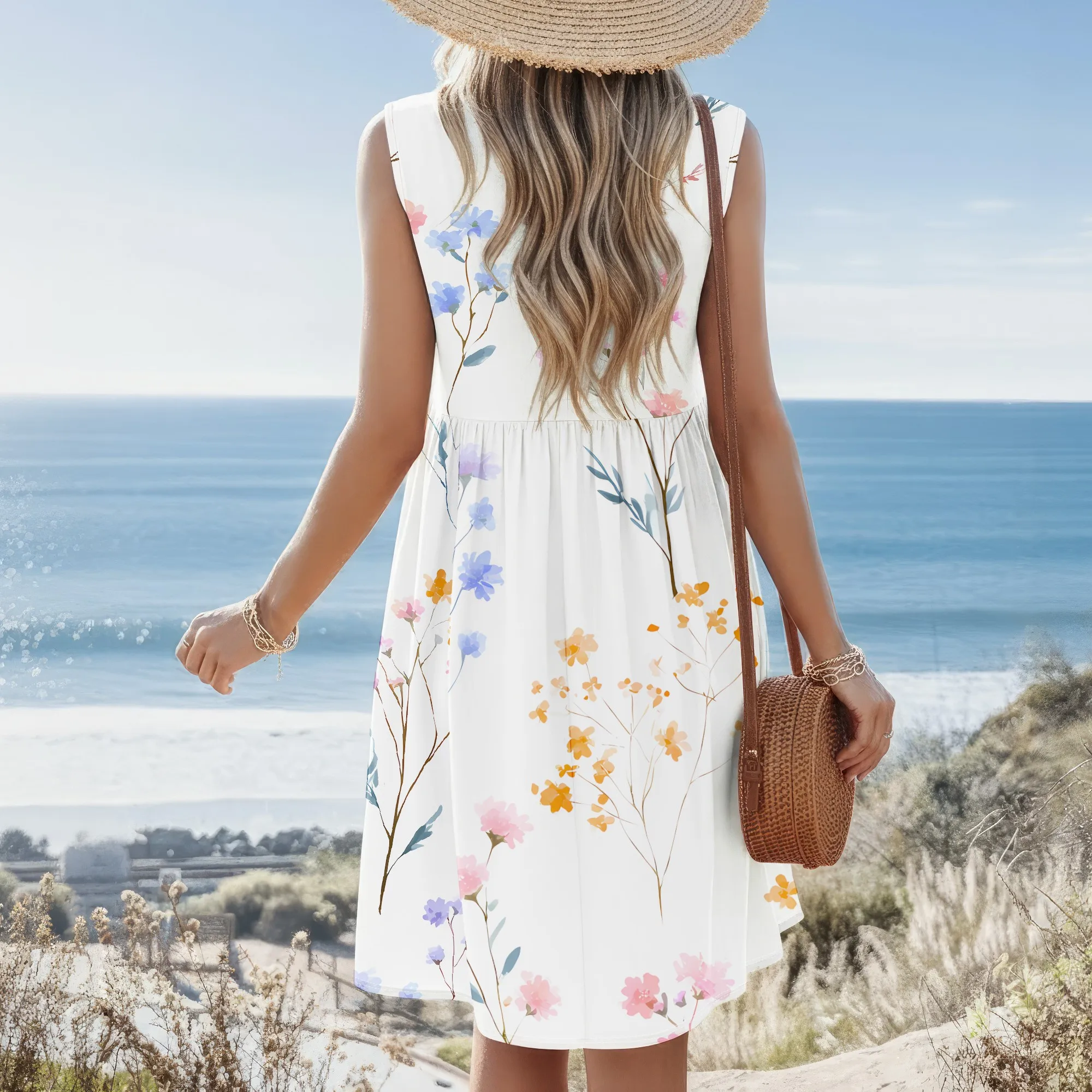 Blumendruck, ärmelloses Kleid, – Sundress Midi Floral Bewertung und Preis