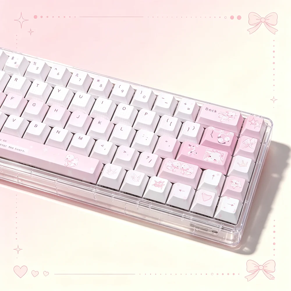128‑Key Sweet Pink Sheep PBT Keycap Set 5‑Side Dye‑Sublimation Cherry Profile Cute Animal Keycaps Compatible with MX Switches