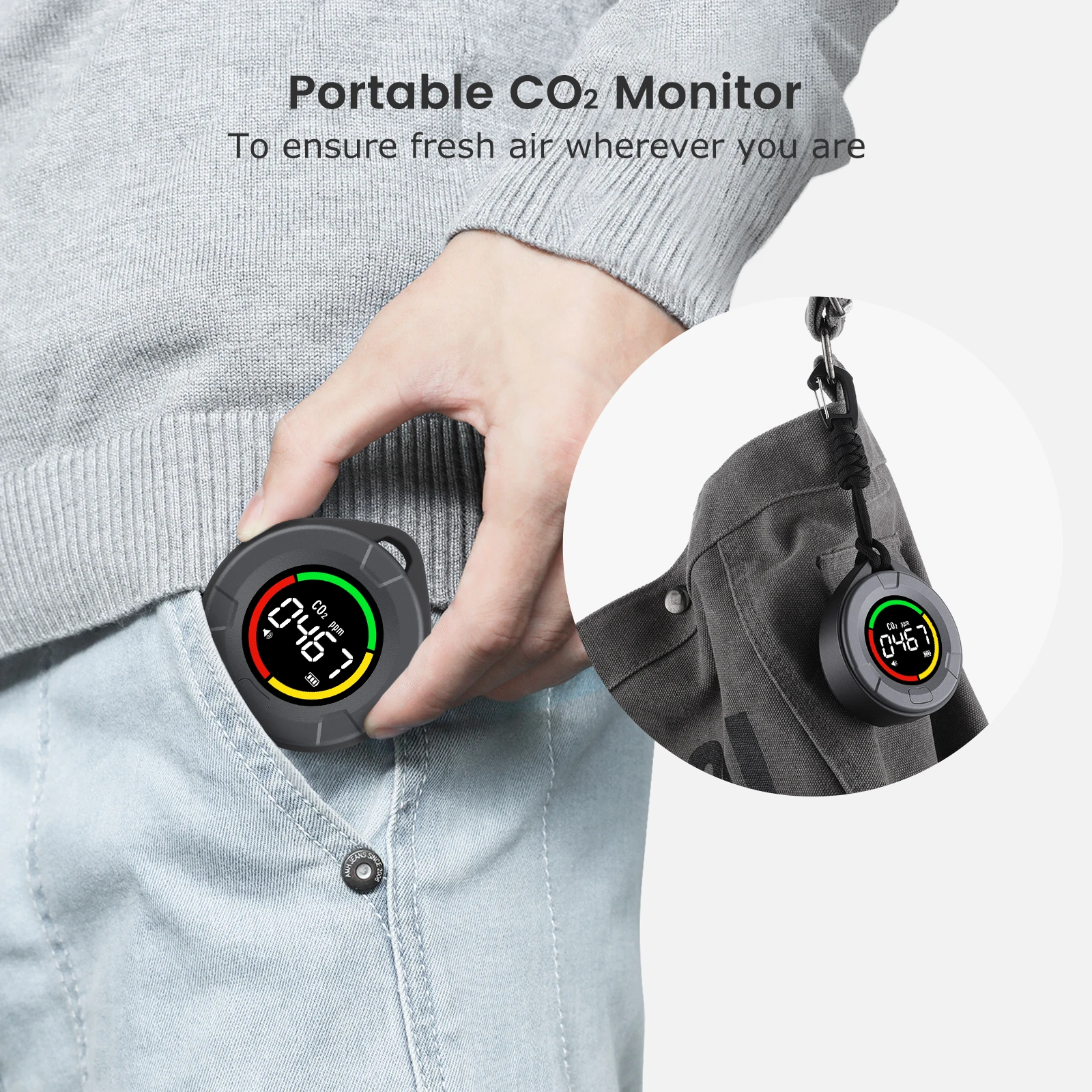 INKBIRDPLUS Portable CO2 Detector Mini Indoor CO2 Monitor NDIR Sensor with Full Color LCD Indicator Light Alarm for Home Office