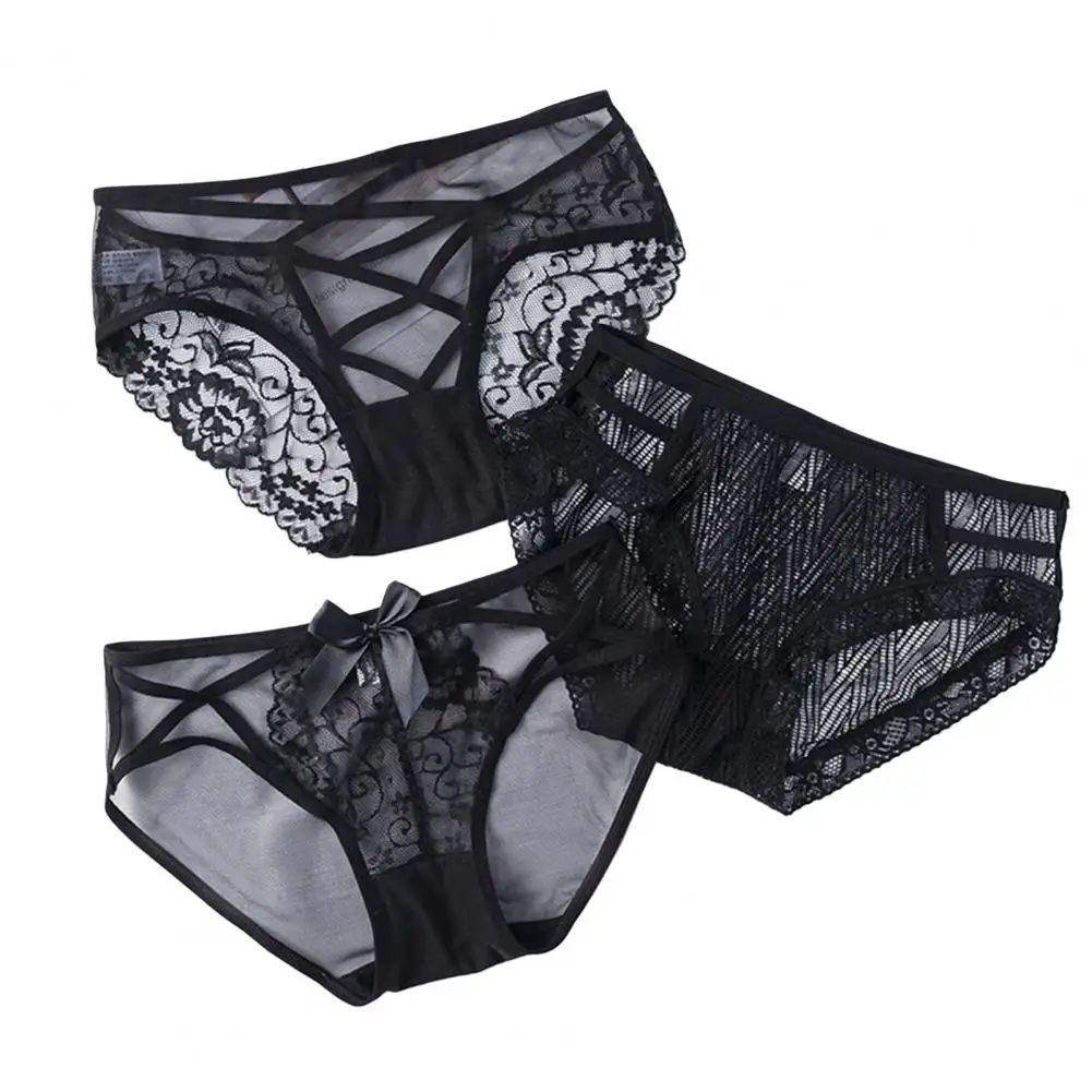 Women Briefs Low Waist Lace Mesh Briefs Breathable Slim Underpants for Sport Stretchy Briefs