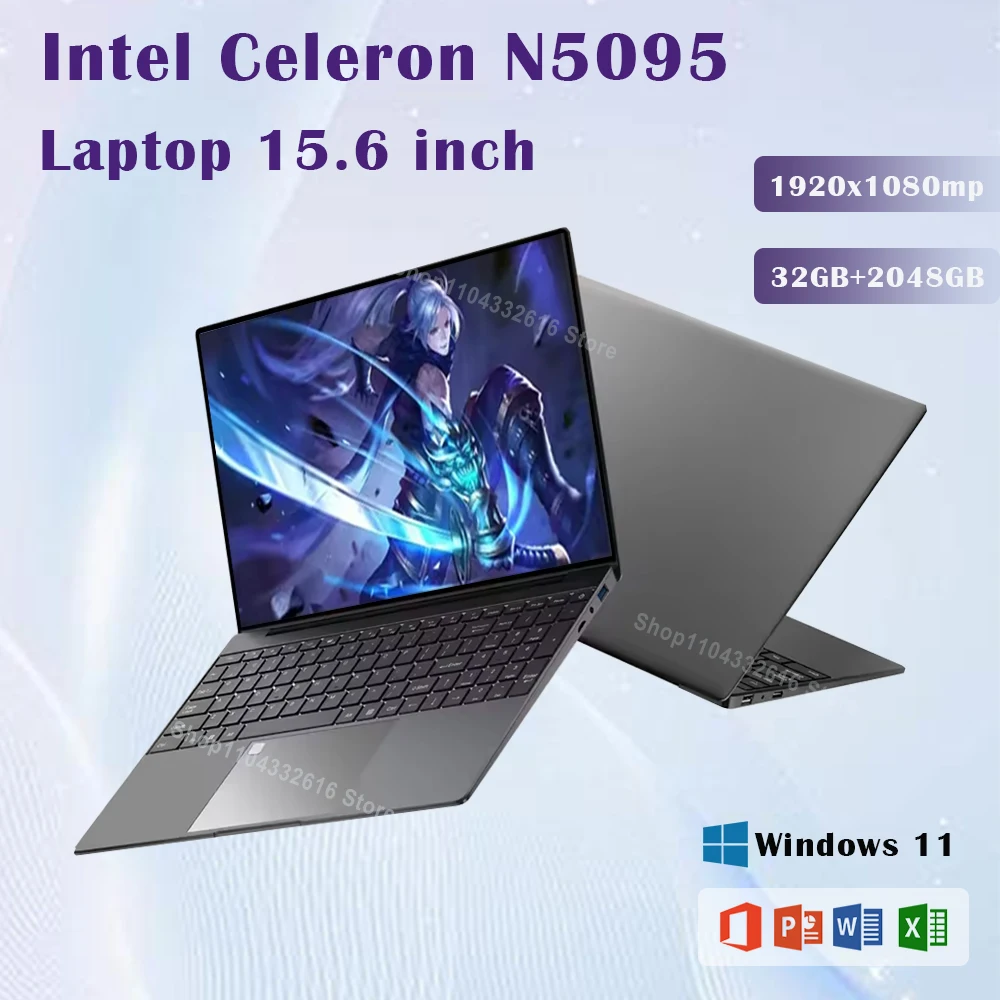 15.6 Inch Intel Celeron N5095 Windows 11 Ram 16GB 32GB RAM Fingerprint Unlock IPS Business Ultrathin Gaming Laptop