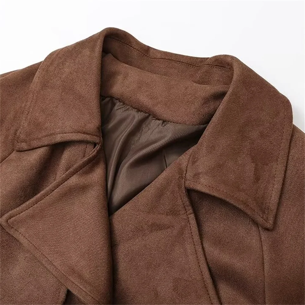 2024 Autumn New Women\'s Fashion Retro Long Sleeve Windbreaker Coat Loose Long Style Temperament Strap Over Knee Coat
