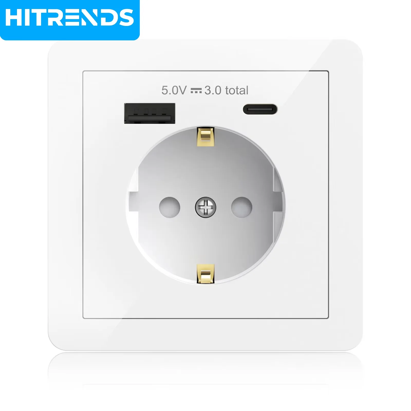 

HITRENDS Schuko Wall Socket with USB & Type-C Ports – Flush Mount, Grounded Outlet for Home & Office