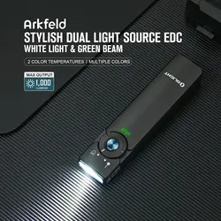 OLIGHT Arkfeld Flat Flashlight 1000 Lumens Dual Light Source EDC Lights White LED Combo Rechargeable Built-in Battery Emergency