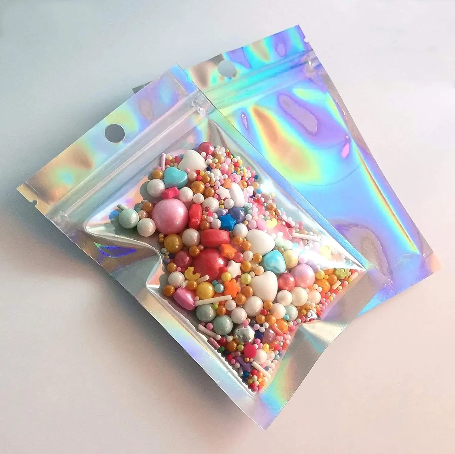Plastic Laser Sealing Bags Holographic Party Favor Pouches Resealable Necklace Jewelry Gift Packaging Snack Home Storage Bag