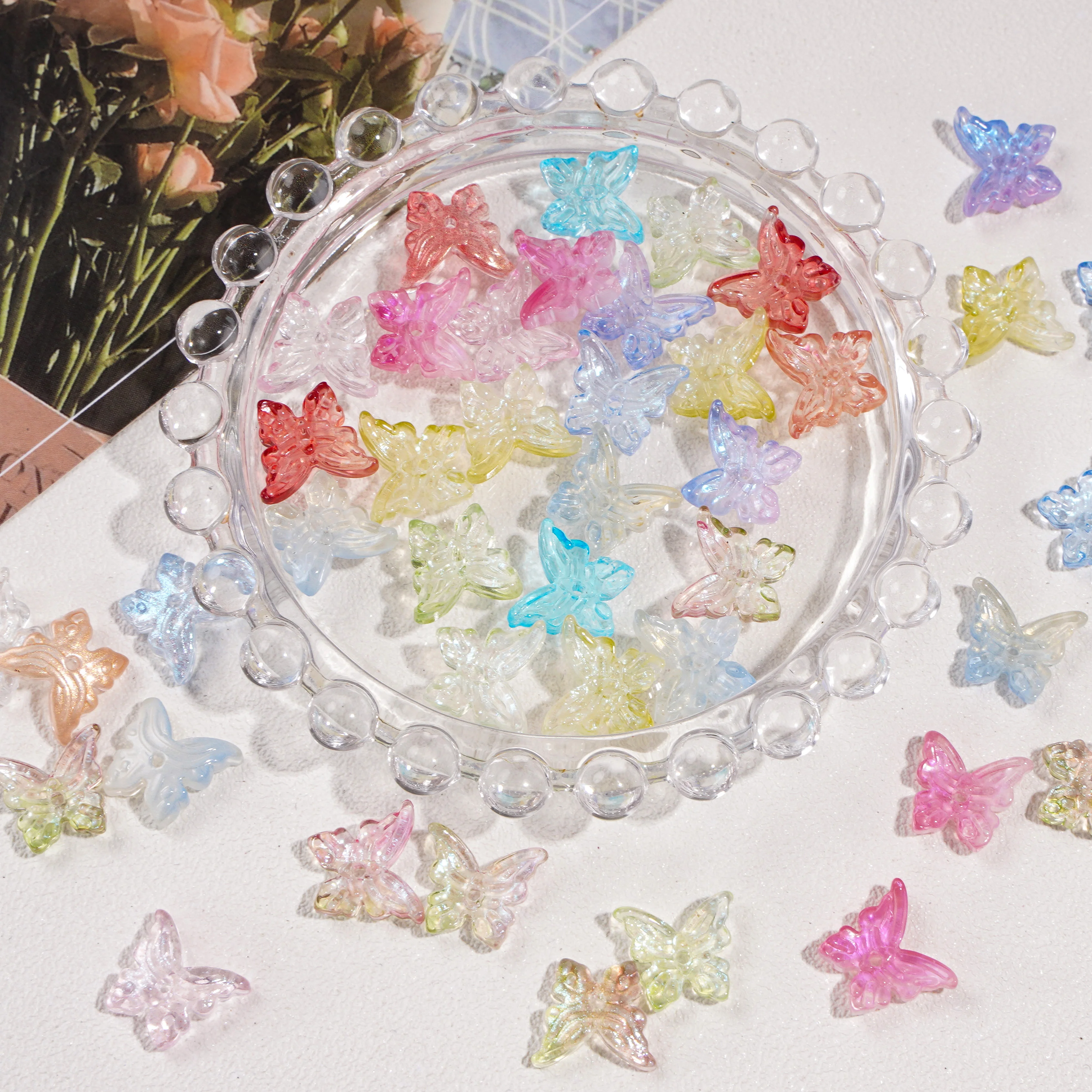 

10Pcs Glass Clear Multicolor Butterfly Beads Loose Spacer Beads Charms For Jewelry Making Crafts DIY Necklace Bracelet Materials