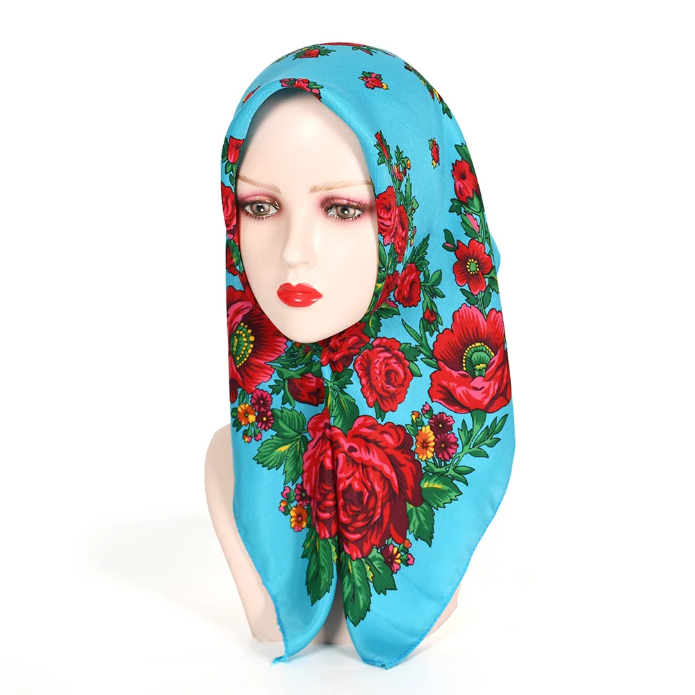 70*70cm Russische Quadrat Schal Frauen Luxus Floral Print Bandana Kopf Wraps Taschentuch Babuschka Stirnband Schals – Detail 15