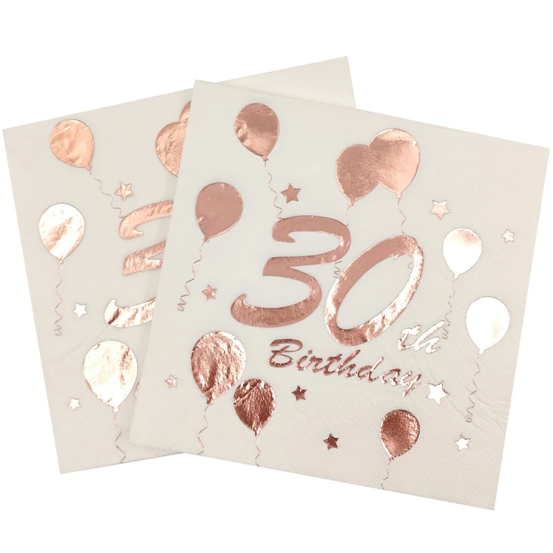 1 Beutel Roségold Happy Birthday 30. 40. 50. 60. Papier Einweg-Serviettengewebe Erwachsener Geburtstag Home Party Jubiläumsdekoration – Detail 1
