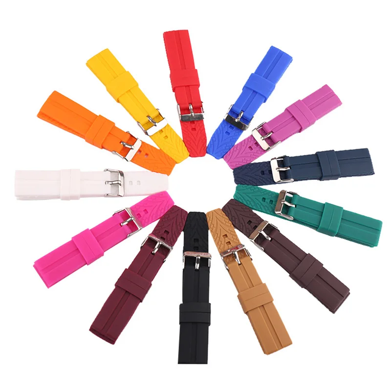 إكسسوارات الساعة حزام مطاط السيليكون بلون الحلوى 22 ملم بإبزيم دبوس للرجال والنساء سوار معصم رياضي مقاوم للماء