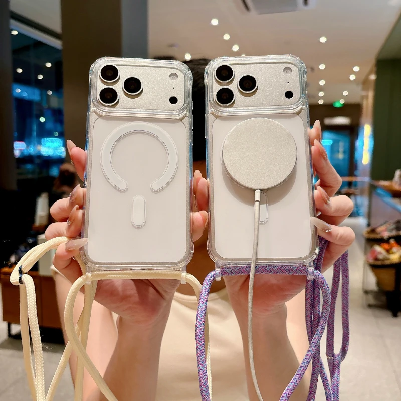 Transparent acrylic long hanging rope magnetic Magstfe phone case suitable for iPhone 17 15 14 13 16 Pro Max Plus phone case - Detail 1
