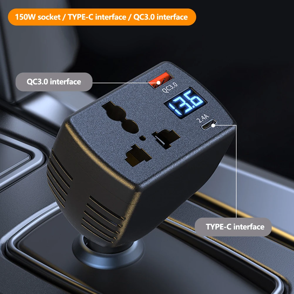 150 واط محول طاقة السيارة المحمولة تيار مستمر 12 فولت/24 فولت إلى التيار المتناوب 220 فولت ولاعة السجائر محول مع QC3.0 USB شاحن سريع محول طاقة #2