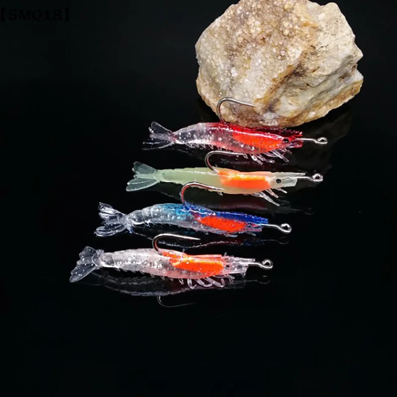 4PCS/Bag 6cm 3g Luminous Simulation Shrimp Soft Bait Artificial Soft Rigs Fishing Lure Bass Sea Fishing Tackle【SMQ】