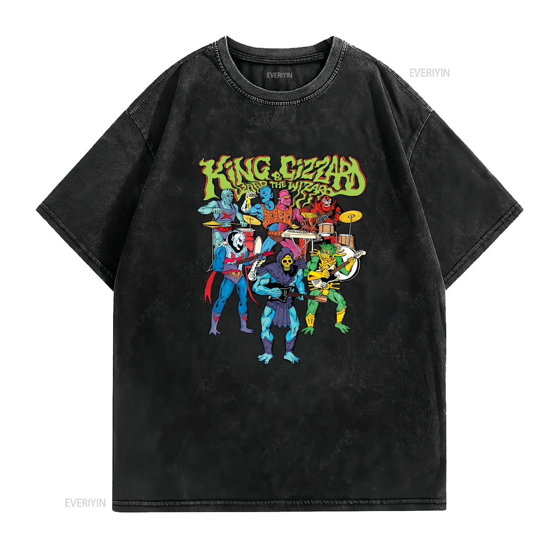 Retro Psychedelic Rock King Gizzard The Lizard Wizard Monster Band Skeleton Print Casual T Shirt vintage Washed
