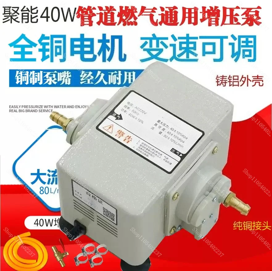 80W Metal Shell Imported Motor Gas Booster Pump for Restaurant Natural Gas Biogas Line Booster Household Outdoor