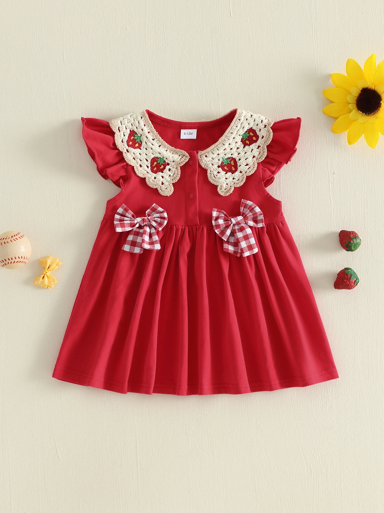 

Cute Infant Girls Sleeveless Dress with Lovely Watermelon Embroidery and Round Neckline for Summer Outfits