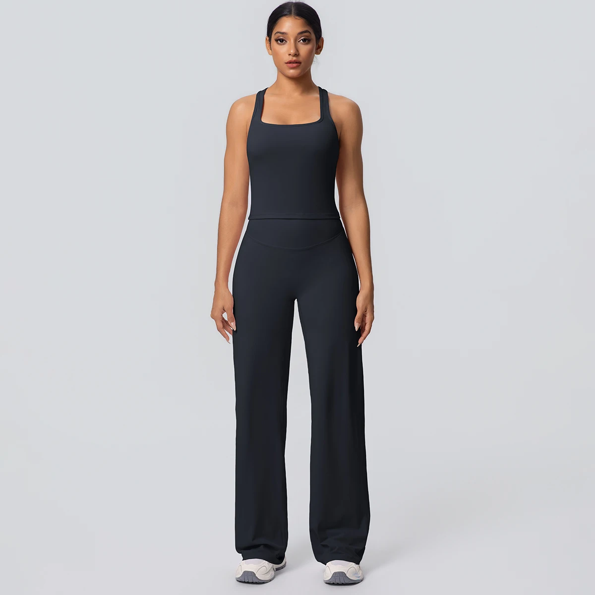 Frauen Sport Yoga Set Gym Schnell Trocknend Pfirsich Butt Yoga Hosen Einfarbig Schlank Schöne Zurück I-förmigen weste Yoga Set – Detail 13