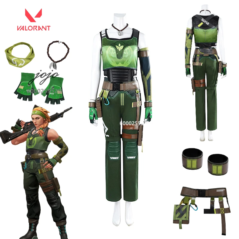 

Game Valorant Skye Cosplay Costume Green Full Set Anime Earrings Clothes for Adult Women Role Play Halloween Party Comic Con Set