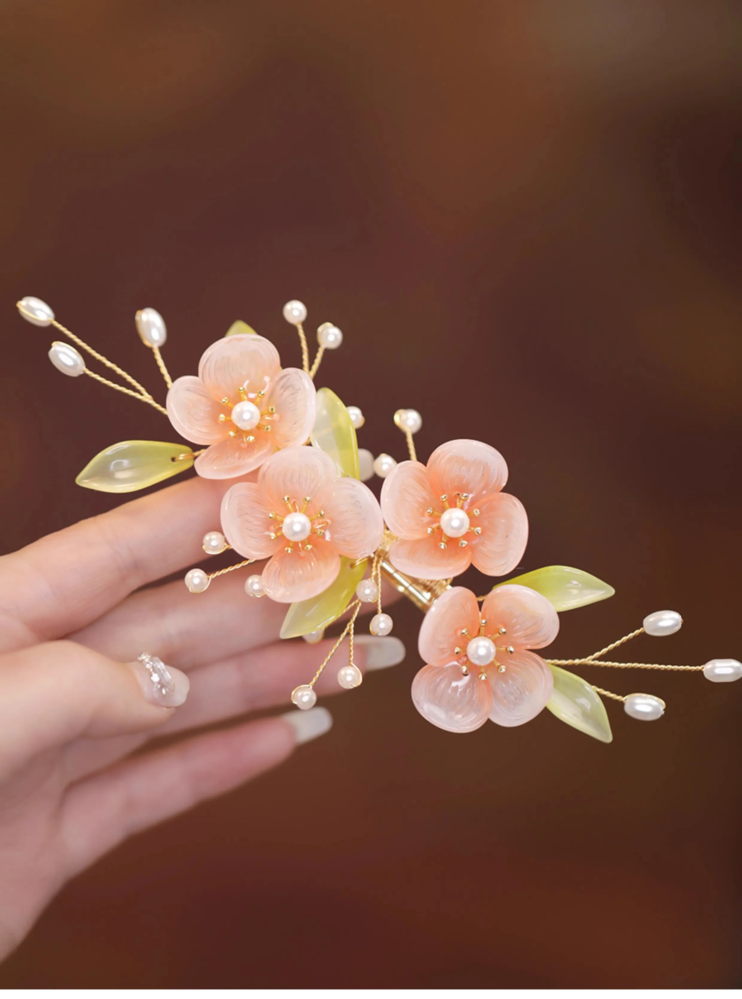 FXLRY Original Design Handmade Pearl Sweet Glazed Flower Hairpin Side Hair Accessory