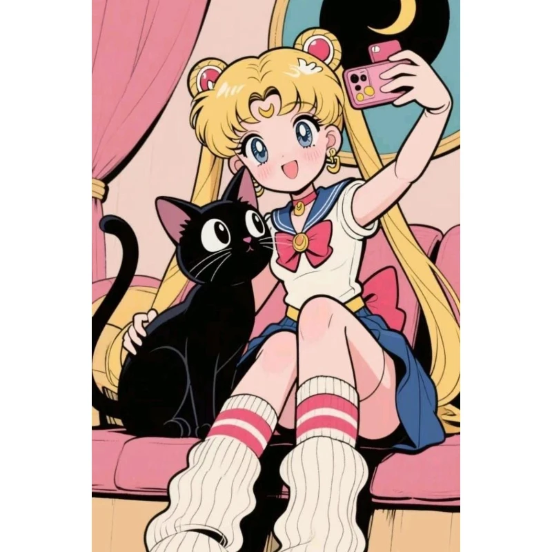 5D DIY Diamond Painting Kit Sailor Moon Anime Art Full Drill Rhinestone Mosaic Wall Decor Gift for Home