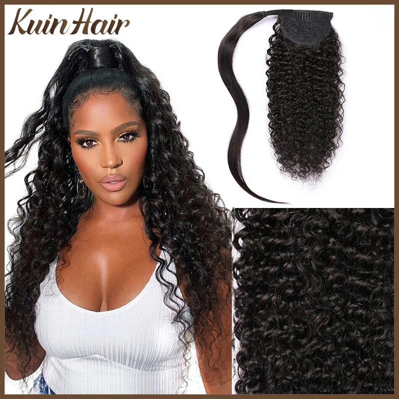 Kinky Curly Long Ponytail Hair Extension For Black Women Drawstring Remy AFRO Curly Wrap Around Clip Ins Extension Ponytail Hair