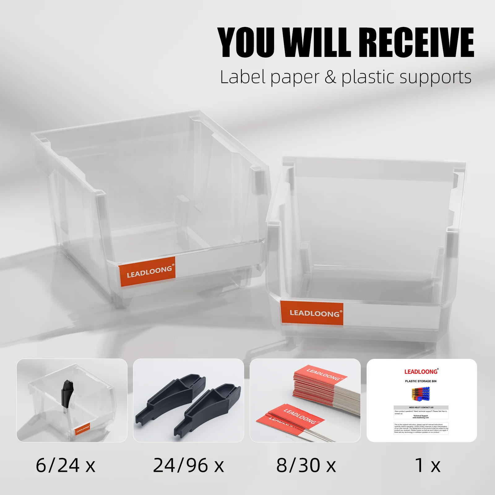 LEADLOONG Transparent Parts Bin 6/24pcs 13.5x10.5x7.6cm/5x4*3inch Classified Storage Box In Maintenance Workshop Garage Tool Bin