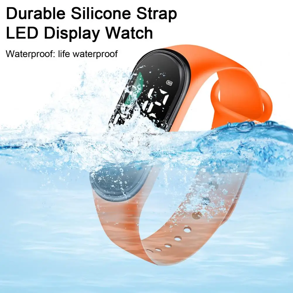 Silicone Strap LED Display Watch Kids Electronic Watch Waterproof Large Screen Luminous Auto Date Full Calendar Digital Watch