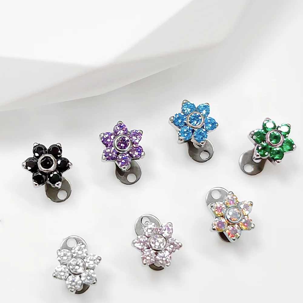 F136 سبائك التيتانيوم عالية الجودة زرع الصف زهرة الزركونيا الثلاثي حفرة الشائكة مسمار المألوف المخفية هيئة ثقب المجوهرات