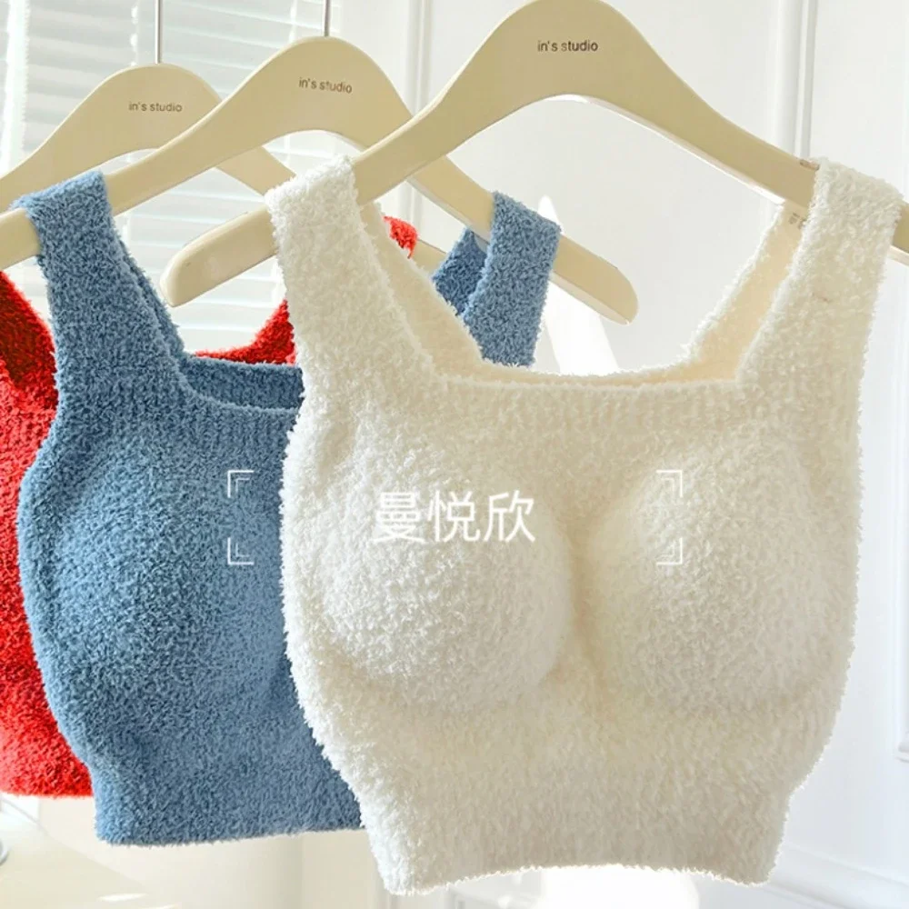 Women Winter Inner Wear Thermal Underwear Short / Long Lamb Fleece Bra Top Padded Vest Wire Free Terry Soft Comfort Crop Tops