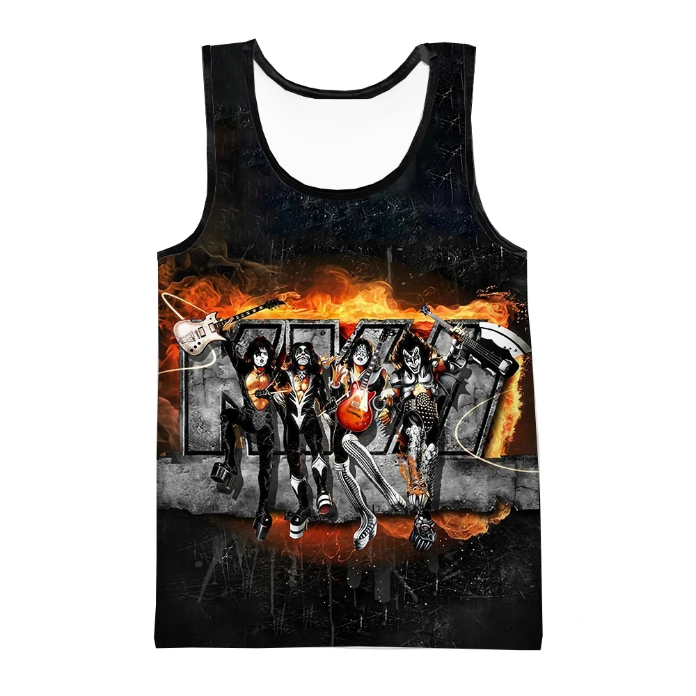 Kiss Tank Tops Rock Band 3D Print Streetwear Men\'s Fashion Oversized Sleeveless Tank Top Bodybuilding Gym Male Vest Man Clothing