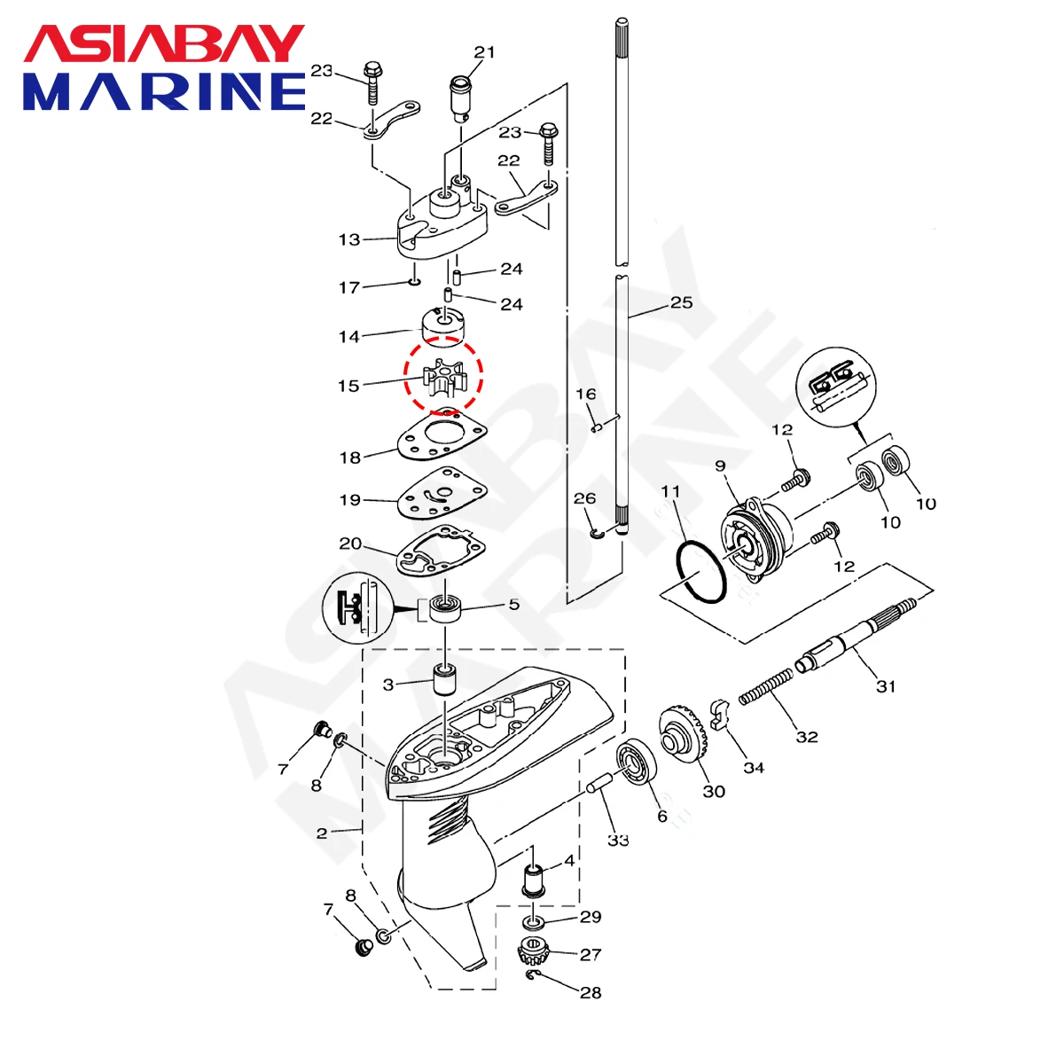 مضخة مياه دافعة لياماها ، محرك محرك خارجي ، 2 حصان ، 2.5 حصان ، 3 حصان ، أجزاء قارب السفينة ، 6l75-44352-00 ، 6l75-44352-00 #3