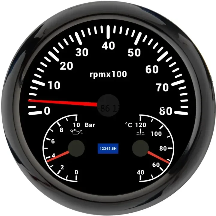 110mm Engine Tachometer 6000RPM 8000RPM Meter Oil Pressure 0-150PSI Water Temp. Gauge 12V 24V for Auto RV VAN Marine Boat