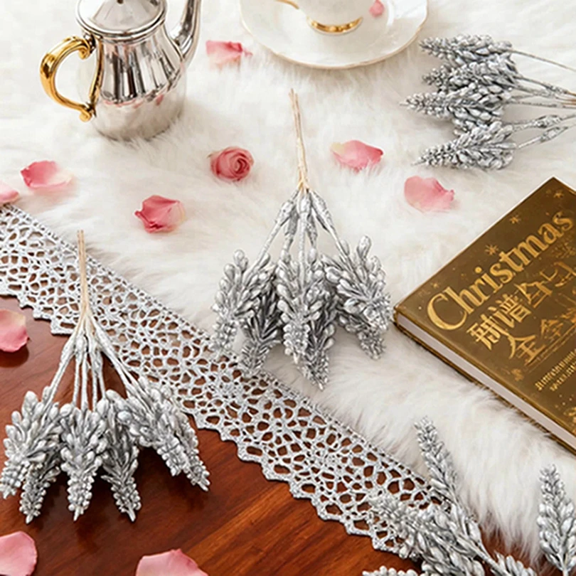 

Artificial Flowers Plants Golden Pine Home Room Christmas Tree Wedding Wreaths Decor Bridal Gifts Accessory For Family Gathering
