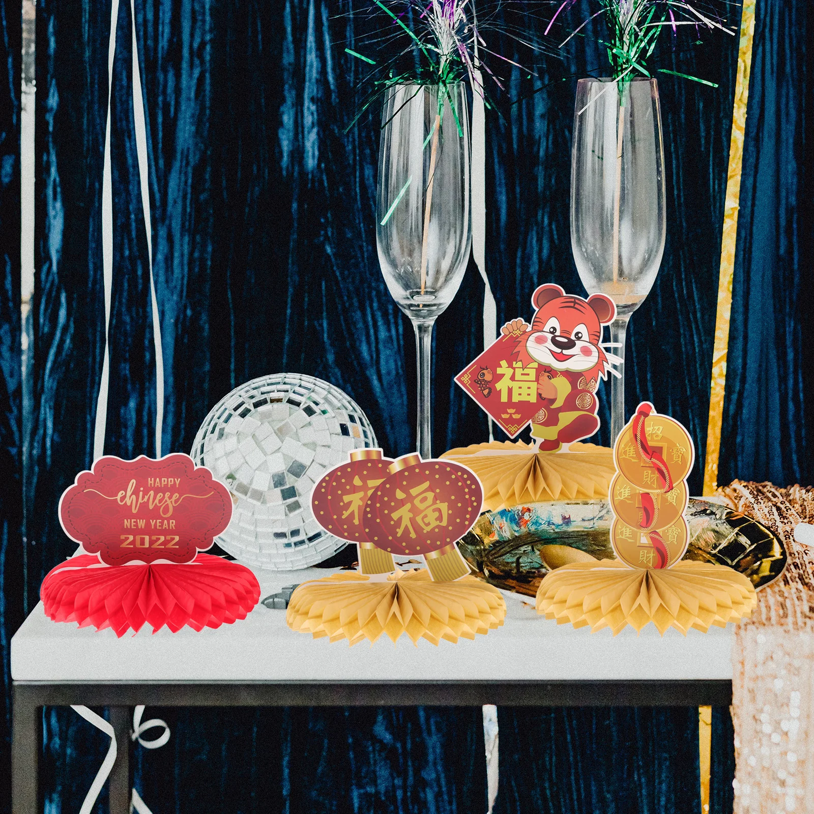 

9pcs Honeycomb Decor Party Supplies Creative New Year Ball Decoration Unique Theme Ornament Set For Gathering Event