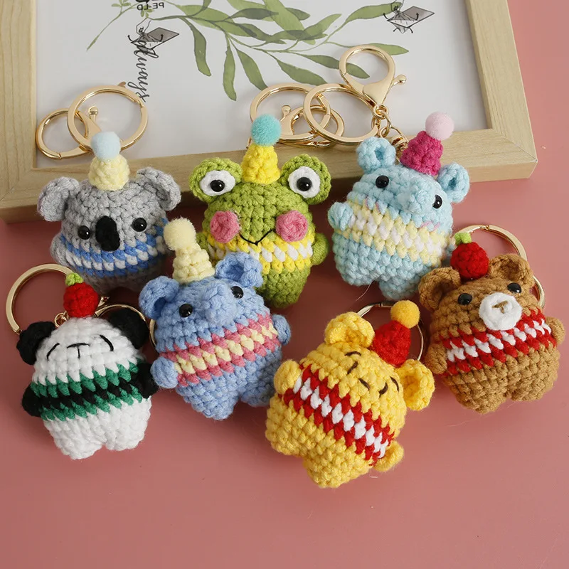 

Cute Mini Animal Series Doll Keychain For Car Keys Handmake Knitting Small Bear Doll Charm Keyrings Kawaii Frog Keyrings Pendant