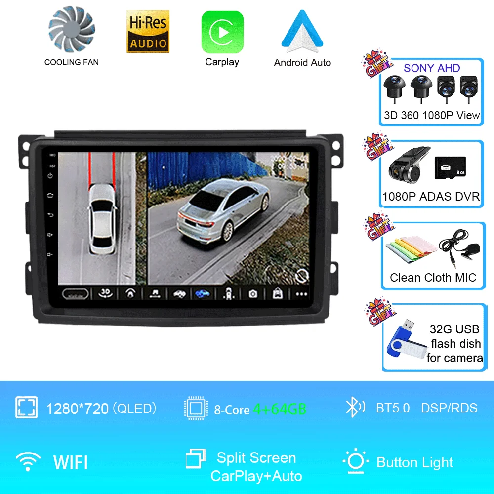 Android 15 Voor Mercedes Benz Smart Fortwo 451 2006 2007 2008 2009 Autoradio GPS Carplay Multimedia Speler Navigatie Stereo auto