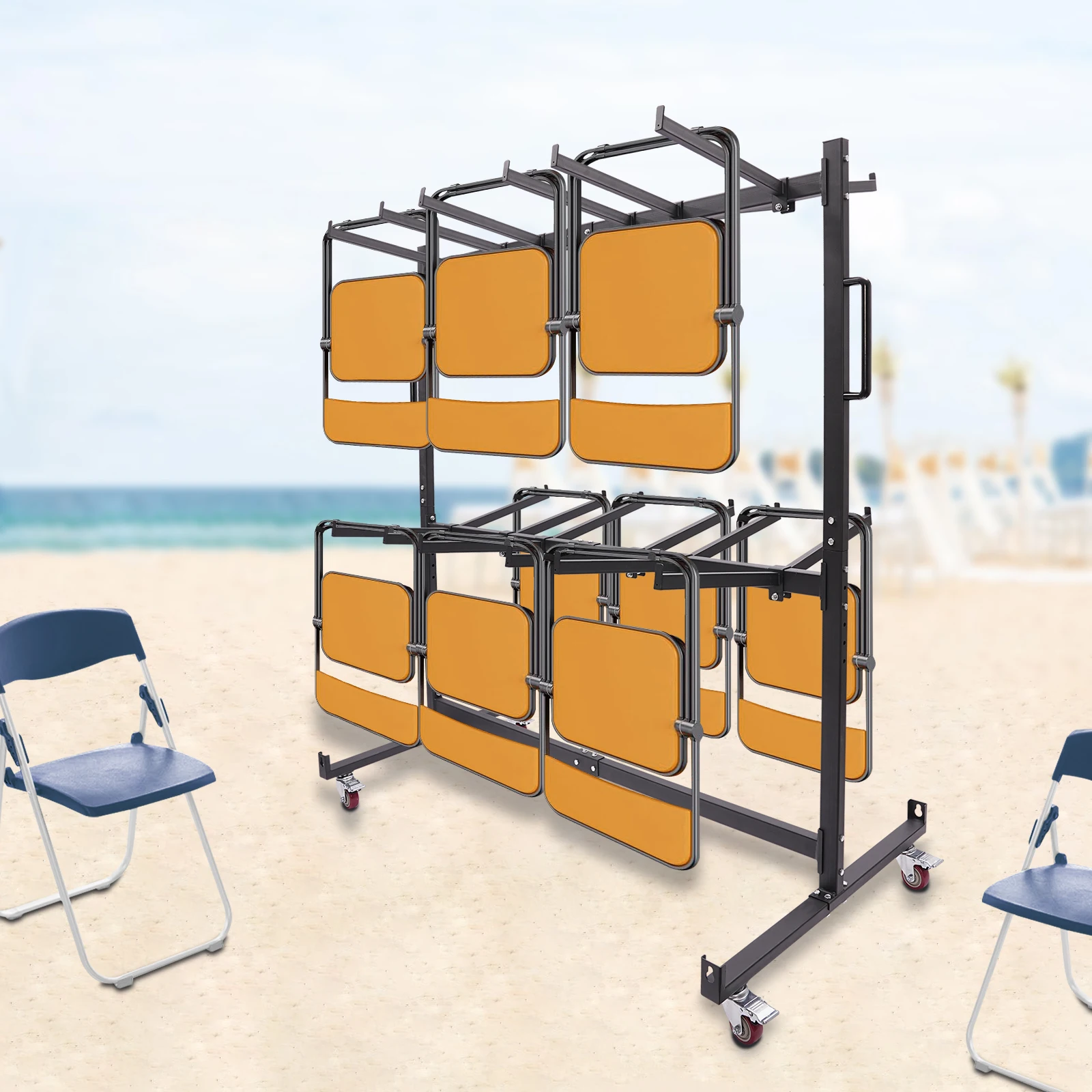 Folding Table Chair Cart Storage Rack 84 Chairs Capacity Heavy Duty Trolley on Wheels with Brakes, Q235 Steel Spray Coated, Mobile Dolly Stand for School Church Hotel Event Use view 5