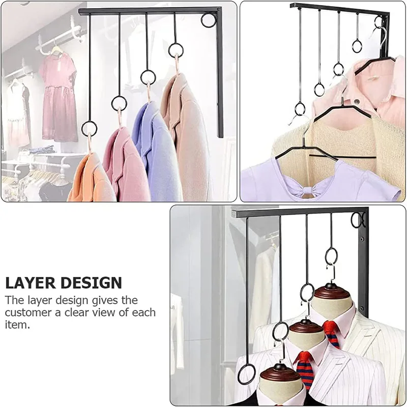 Gold Clothing Selling Store Hangers Display Rack Iron Art Shelf Wall Hook Garment Show Save Space Cloakroom Underwear Organizer