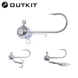 OUTKIT 10pcs Double Ring Head Jigs Hook Round Ball Jig Head Hook DIY Weedless Long Shank Secondary Hooks For Soft Worm Fishing