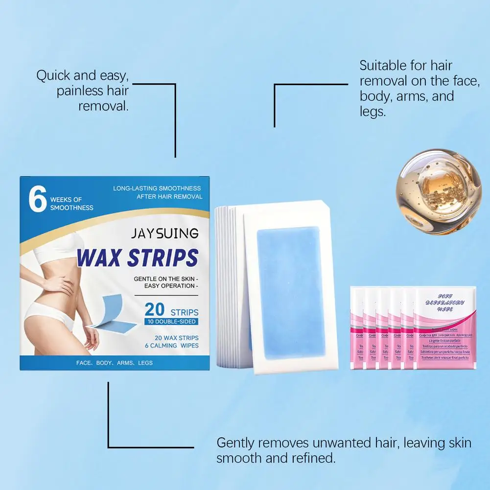 10 قطعة شرائط شمع إزالة الشعر مزدوجة الجانب إزالة الشعر نعومة دائمة ورق شمع بارد محمول للوجه جسم الساق