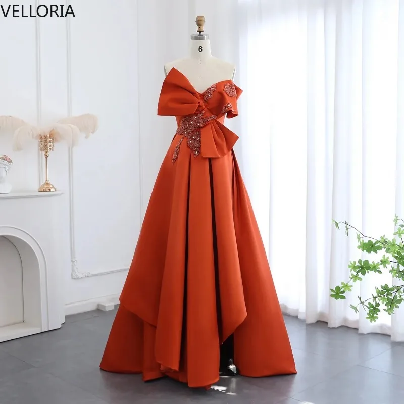 Orange Asymmetric High Low Evening Dress 2025 One Shoulder Party Gown with Bow Sequins Ball Gown Vestdos De Fiesta Customized