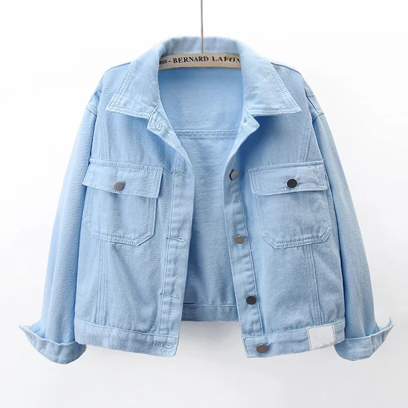 Veste en jean bleu ciel pour femme, ample, décontractée, courte, style Cowboy, vêtements d'extérieur, coréen, à grande poche, nouvelle mode, printemps automne