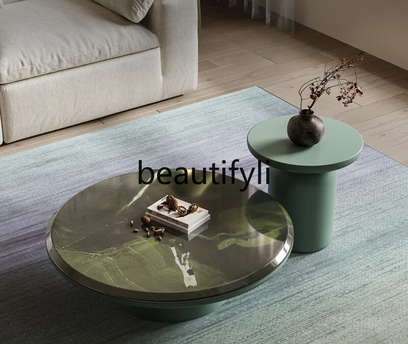 

Italian minimalist marble coffee table combination living room household small apartment designer round coffee table