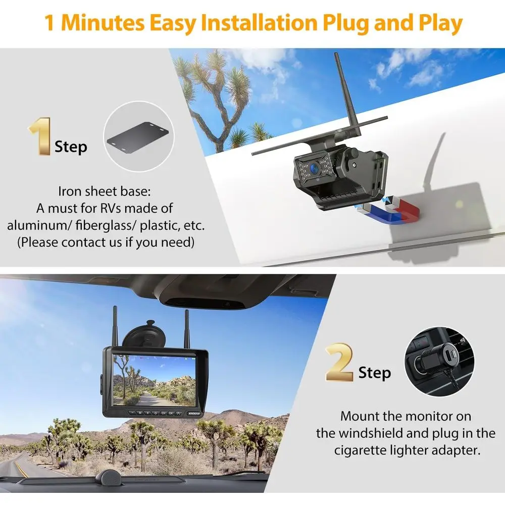 7" Magnetic Solar Wireless Backup Camera for Truck 1 Mins DIY Installation RV Backup Camera HD 1080P Rear View Camera with 18 LE