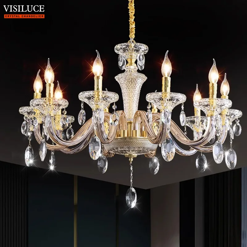 

Modern K9 crystal chandelier luxury decoration hotel lobby chandelier lighting classic home bedroom golden luster pendant lamp