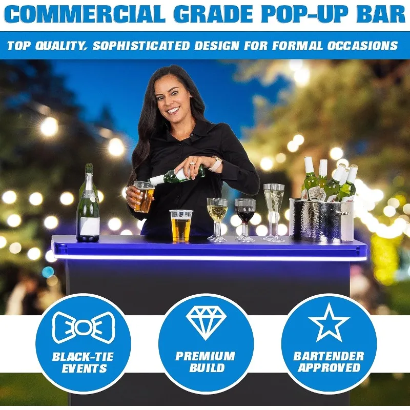 Commercial Grade Portable Bar Table - Mobile Bartender Station for Events - Includes Black Skirt and Carry Case - Stan