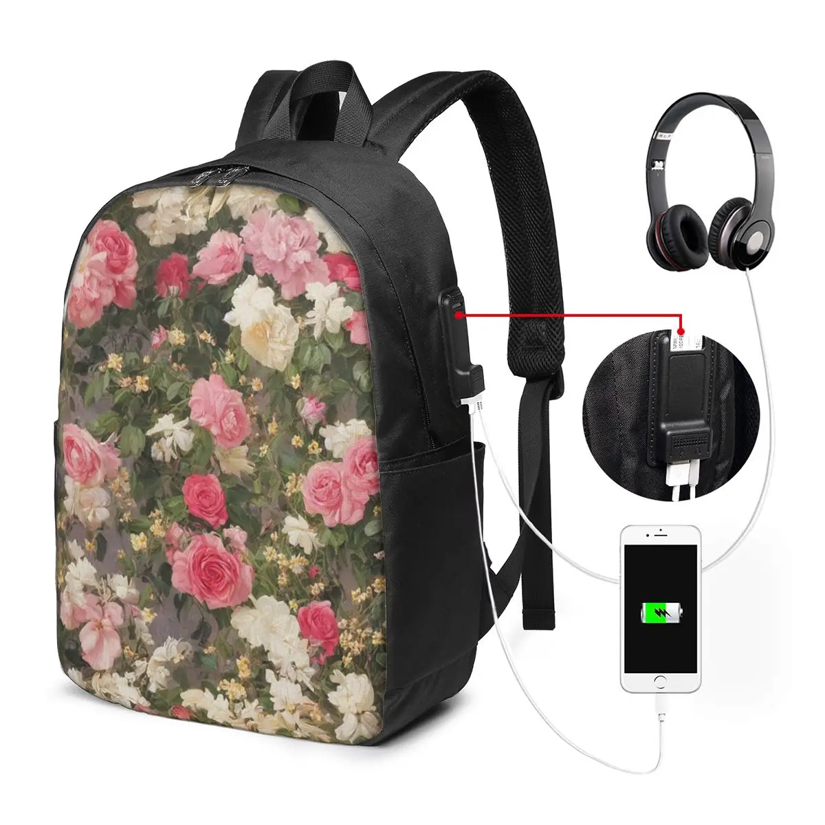 Roses In Bloom Spring And Floral Pattern Backpack Travel Notebook Bag Computer College Student School Bag Laptop Shoulder Bags