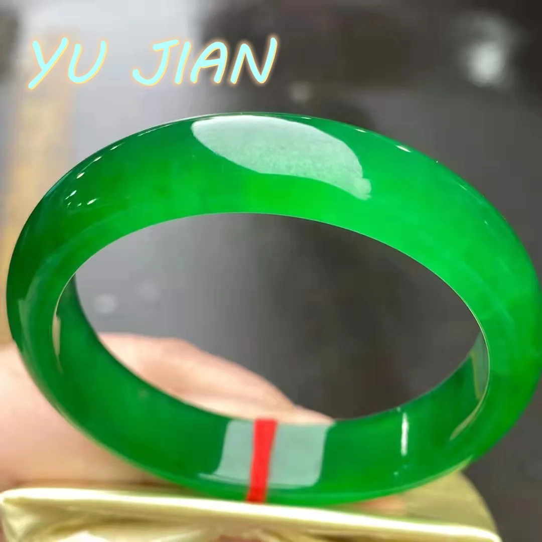 Genuine A Cargo Yang Green Jadeite Myanmar Natural Jade Bracelet Ice Species Floating Flower Concubine Wide  Round Bar Transpare