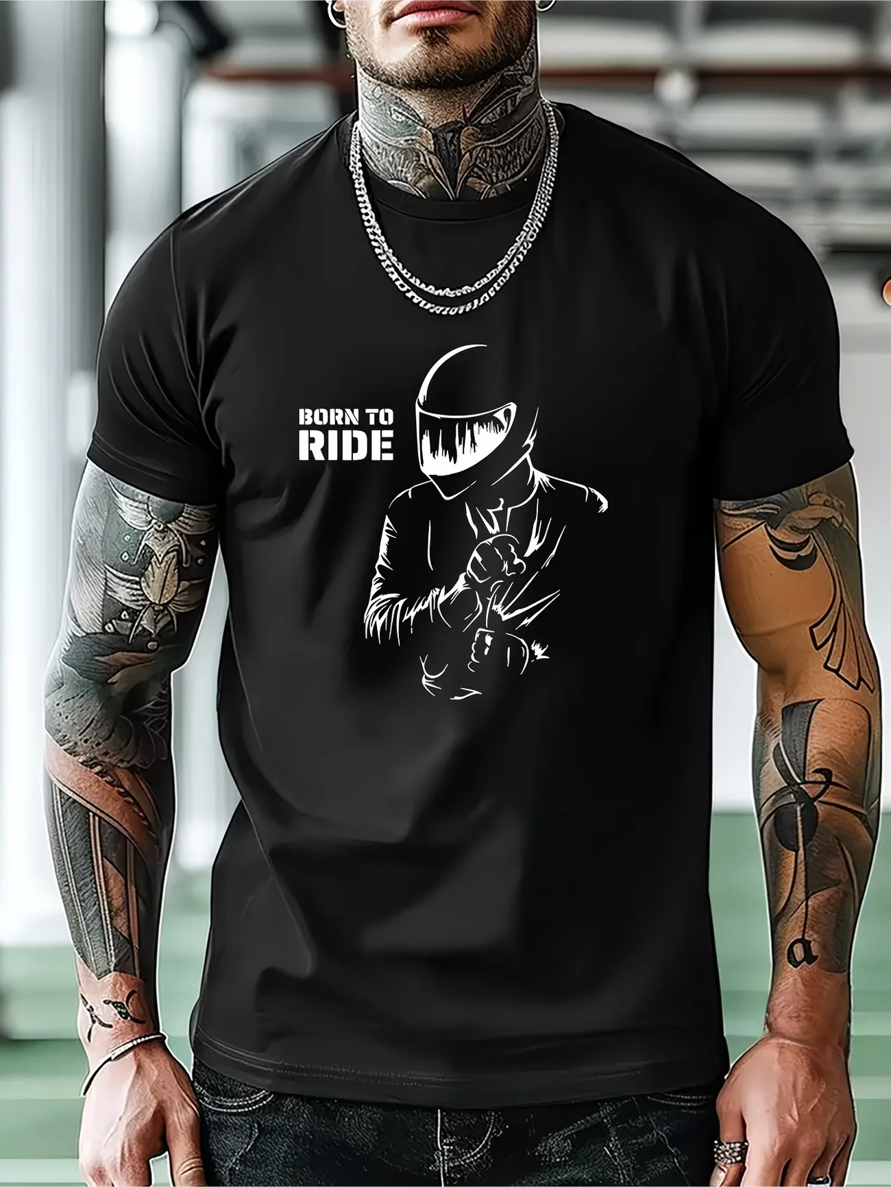 Men's Motorcycle Racing A Rider & Born To Ride Motto Design Graphic T Shirt Tee Women Oversize Summer Novelty Streetwear Vintage
