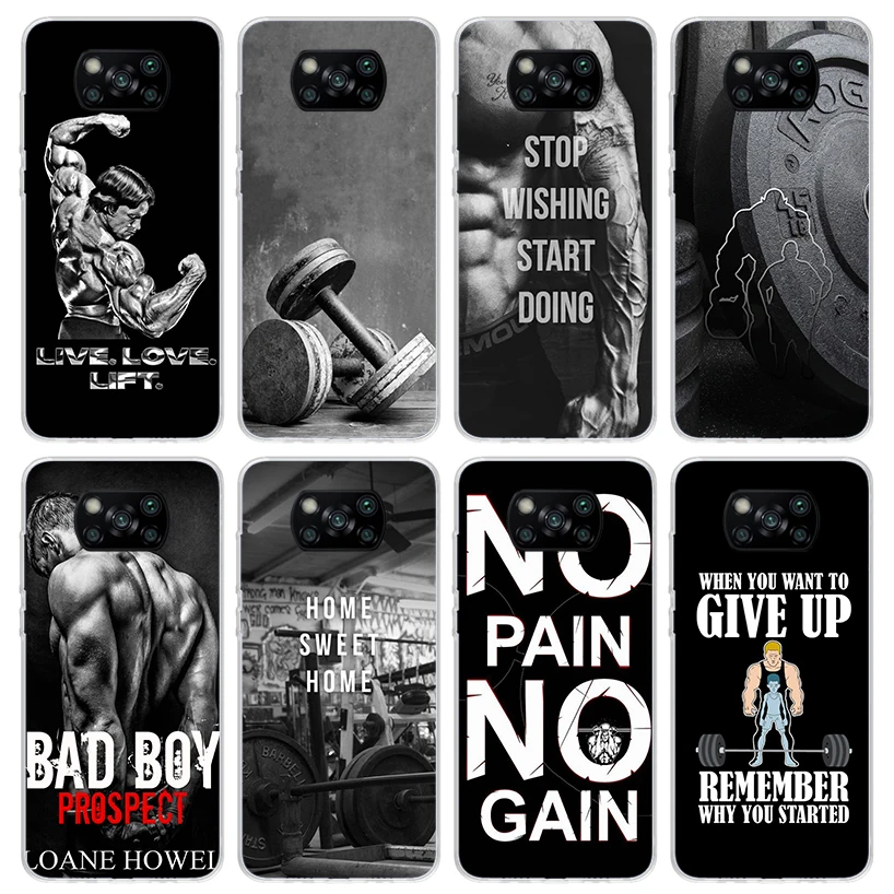 Bodybuilding Gym Fitness Muscle Phone Case for Xiaomi Poco X6 X5 X4 X3 Nfc F6 F5 Pro F4 Gt F3 F2 F1 M5S M4 M3 5G Soft Cover Prin